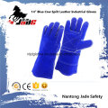 14" Blue Cowhide Split Leather Welding Industrial Hand Safety Work Gloves